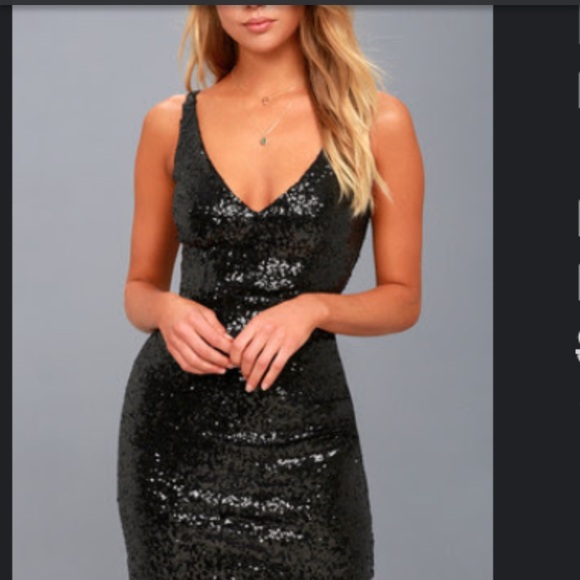 Elegant Black Sequin Dress  Lulu’s Champagne Showers Black Sequin Bodycon Dress - Picture 6 of 6